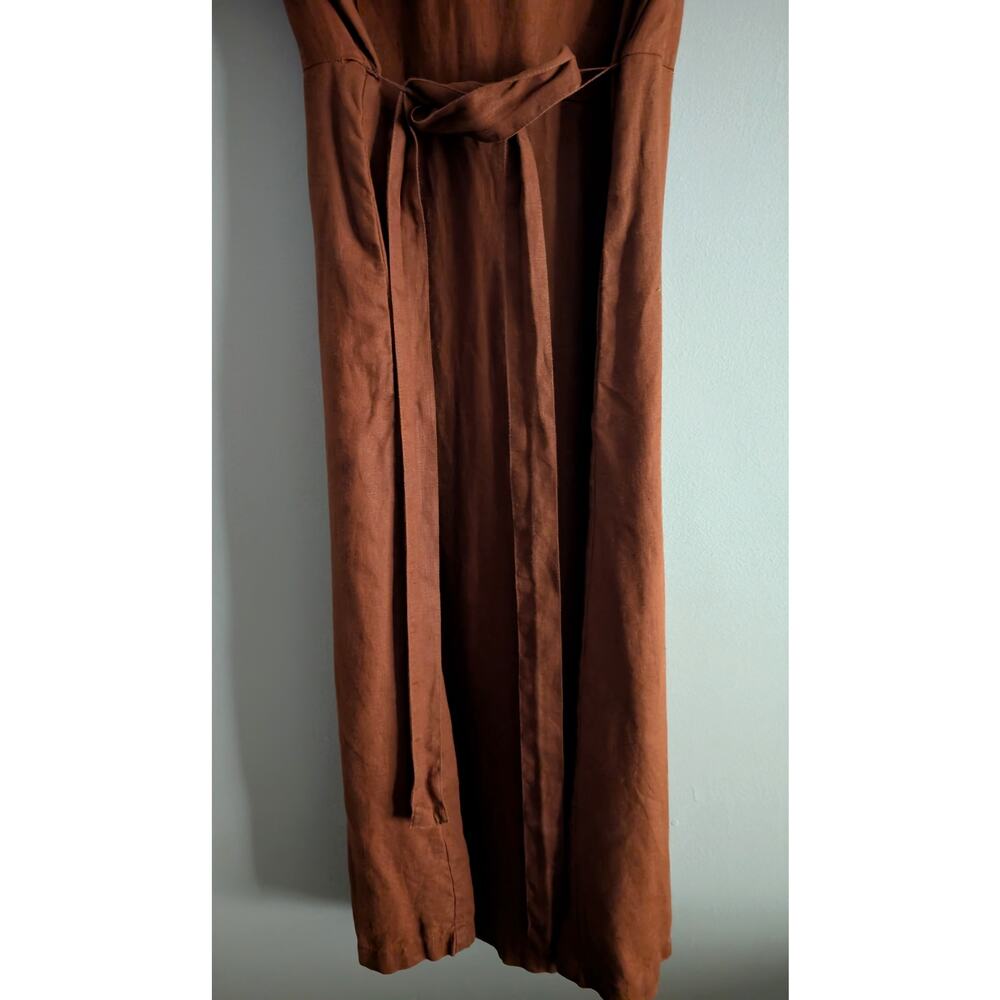 Quince 100% Linen Button Front Dress S Terracotta Rust Midi Pocket Notch Collar - Picture 13 of 16